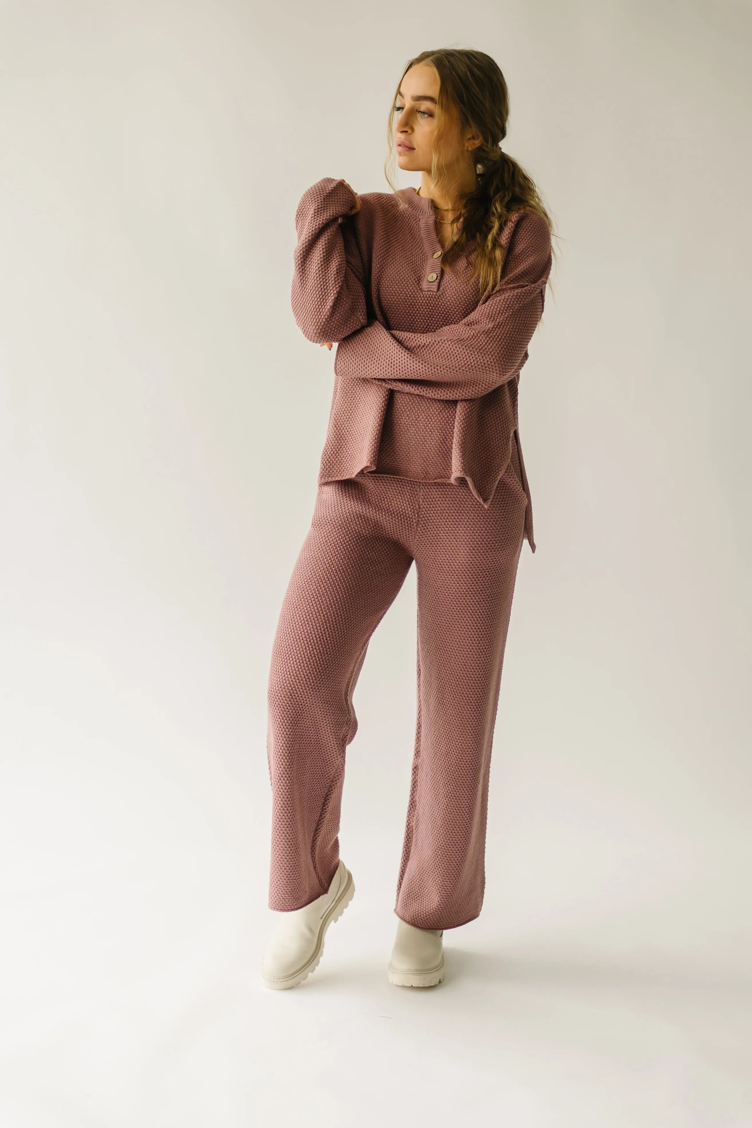 The Riker Wide Leg Sweater Pant in Mauve