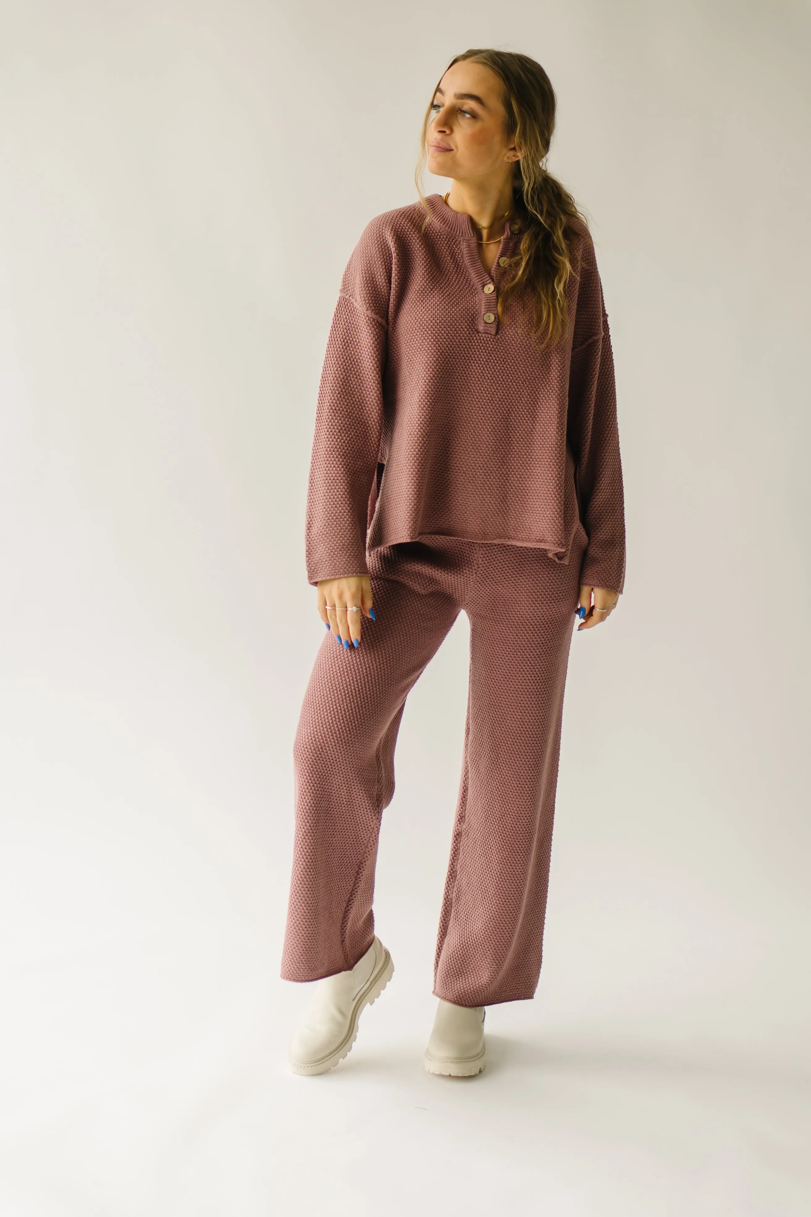 The Riker Wide Leg Sweater Pant in Mauve