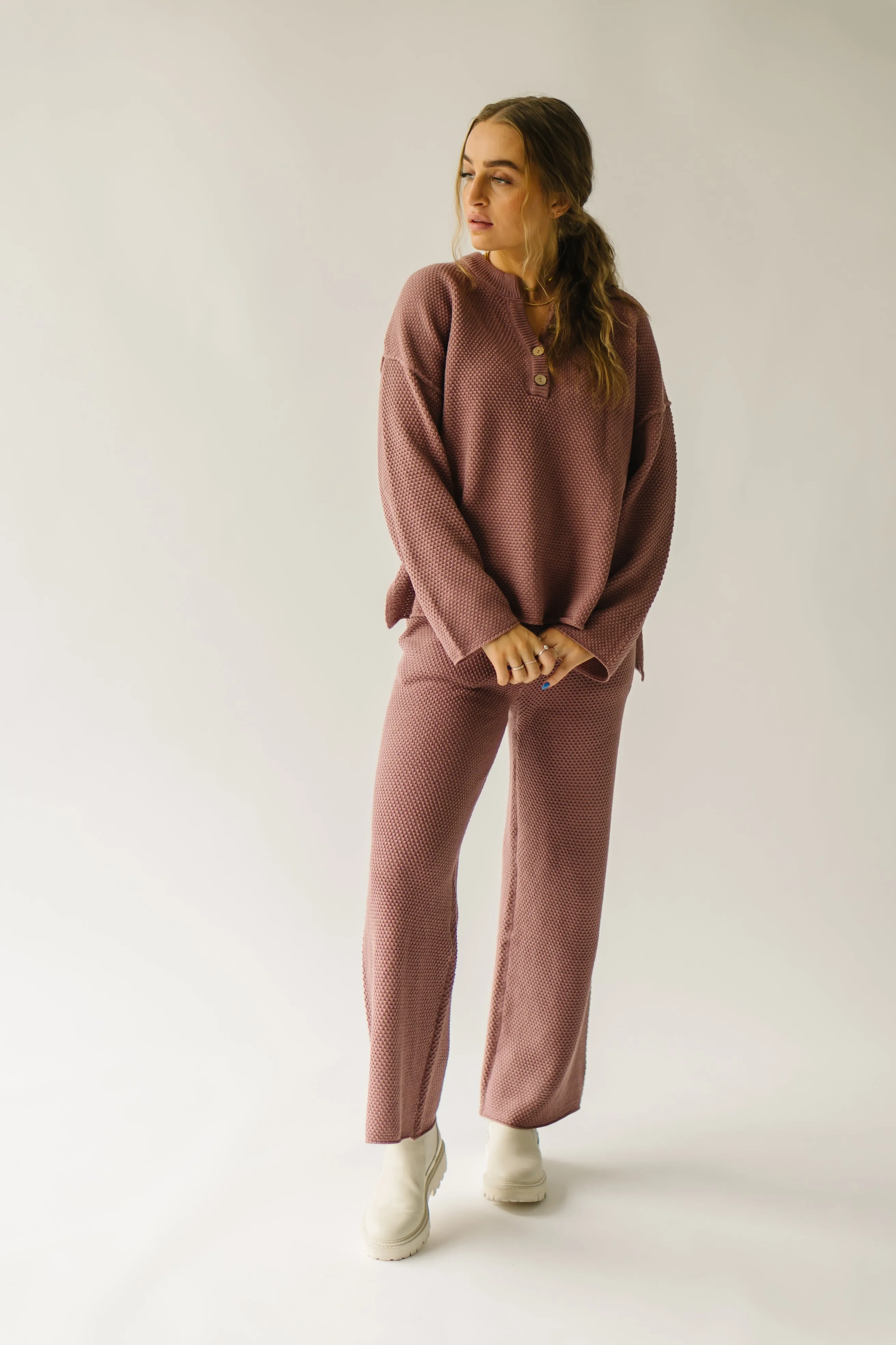 The Riker Wide Leg Sweater Pant in Mauve