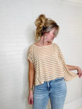 Twinkle In Your Eye Striped Cropped Top-- Tan