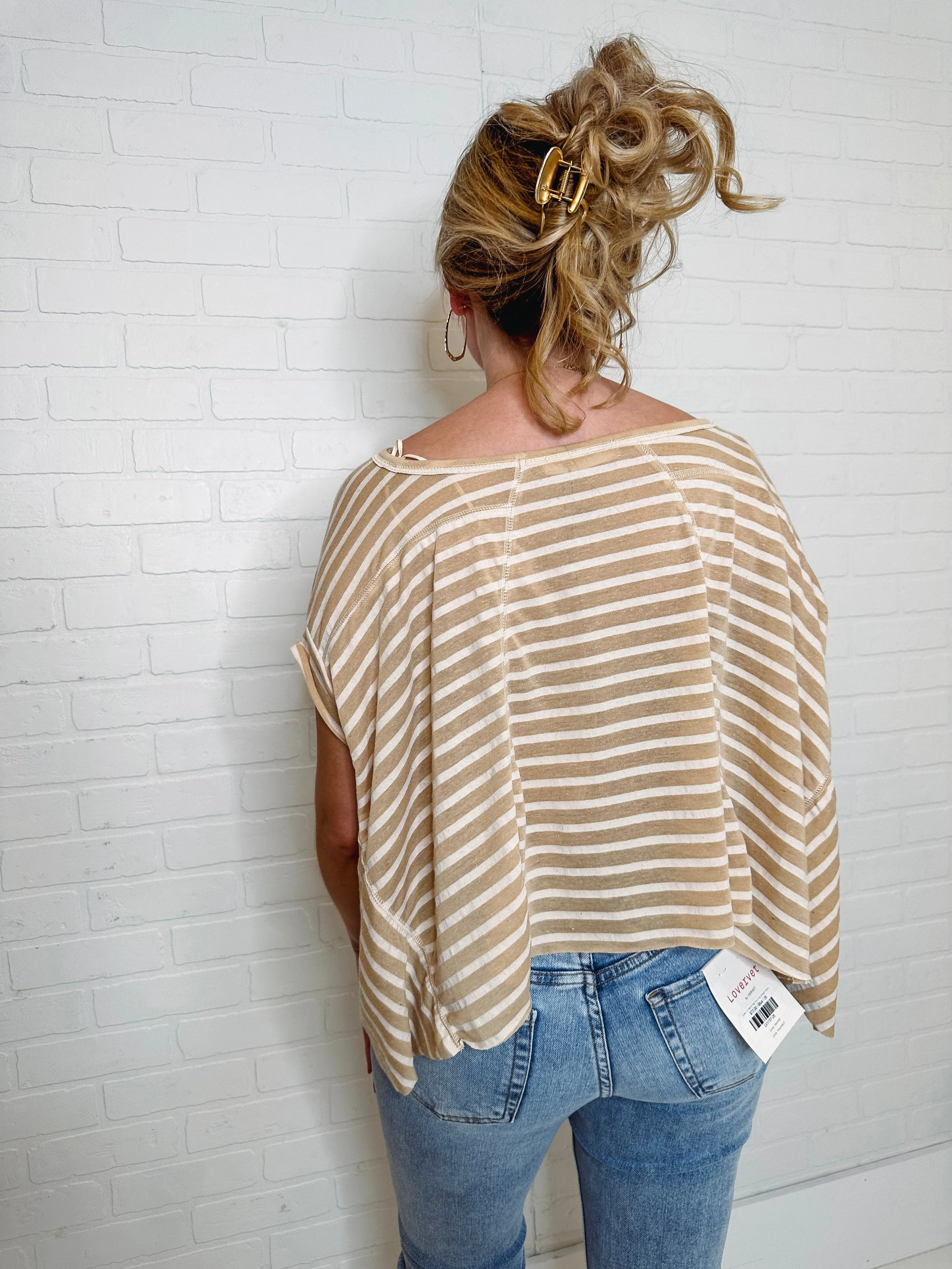 Twinkle In Your Eye Striped Cropped Top-- Tan