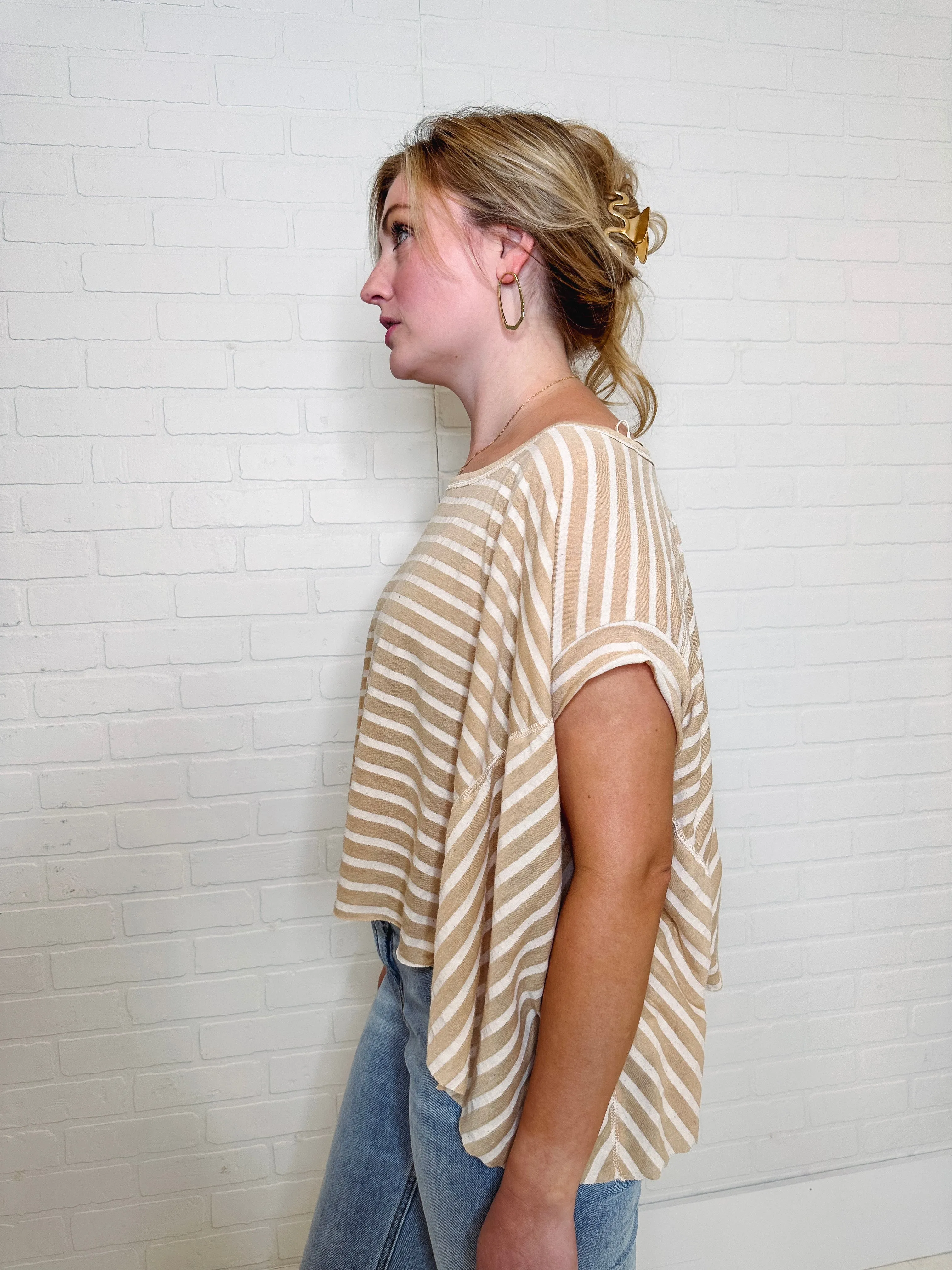 Twinkle In Your Eye Striped Cropped Top-- Tan