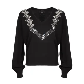 V NECK JUMPER WITH MIRRORS Woman Black