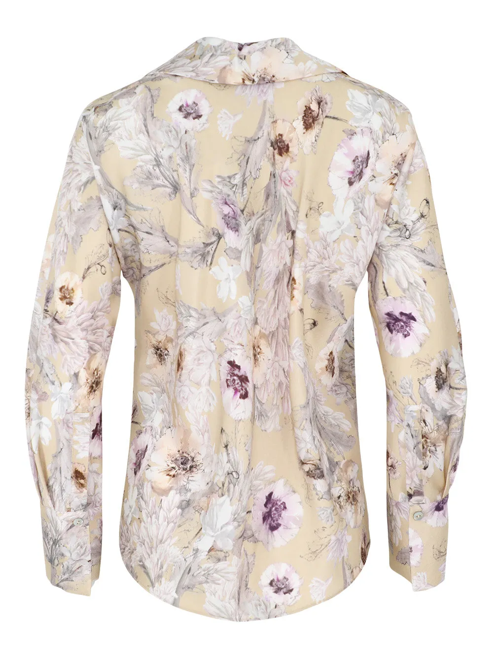 Vince Wild Flower Long-Sleeve Bias Blouse in Sand