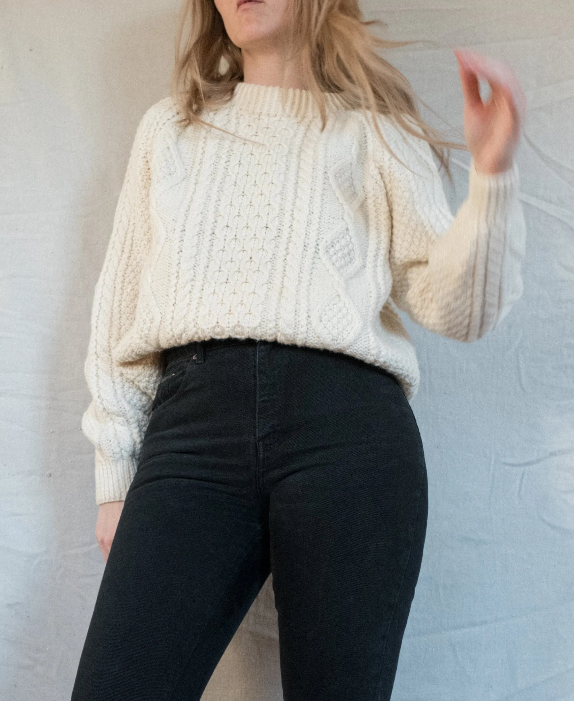 Vintage Eggshell Fisherman Knit Sweater (S/M)