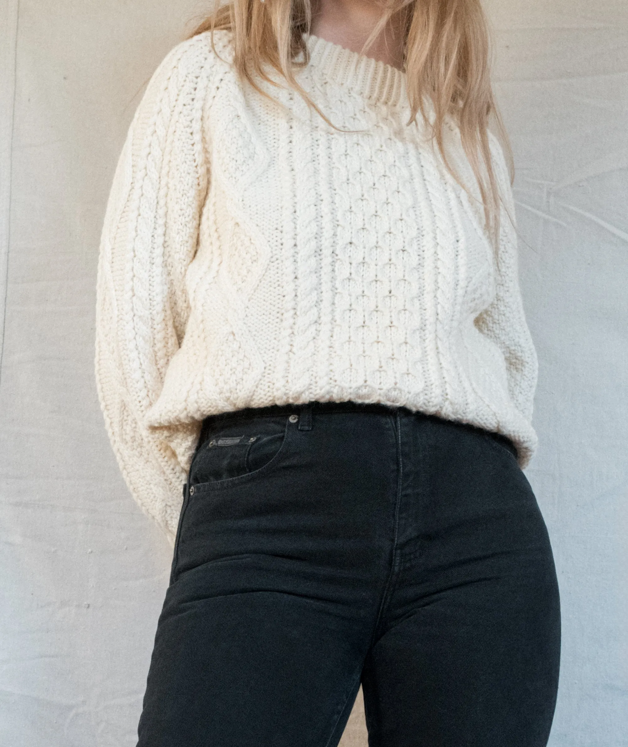 Vintage Eggshell Fisherman Knit Sweater (S/M)