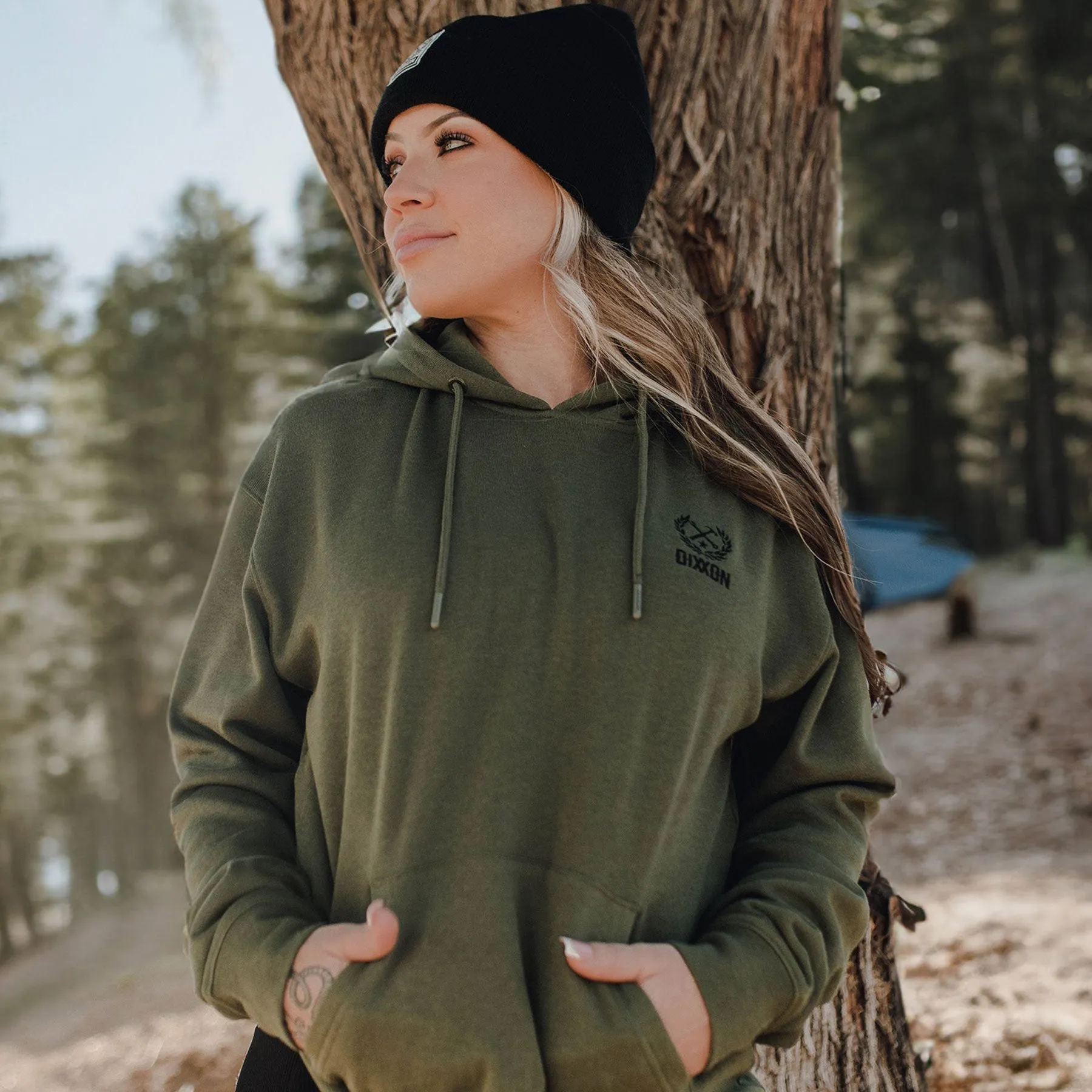 Women's Black Crest Lightweight Pullover Hoodie - O.D Green