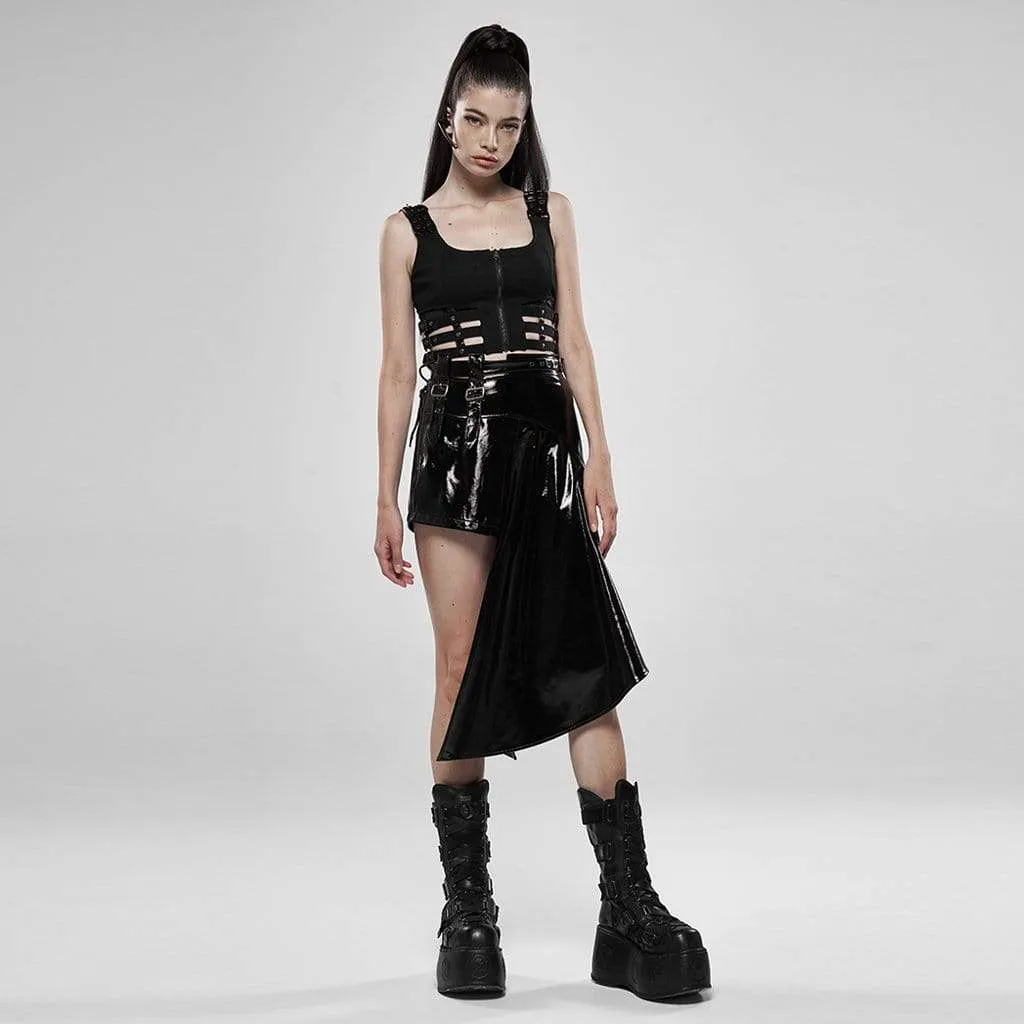 Women's Goth Cutout Buckle Zipper Fly Vests Waistcoats