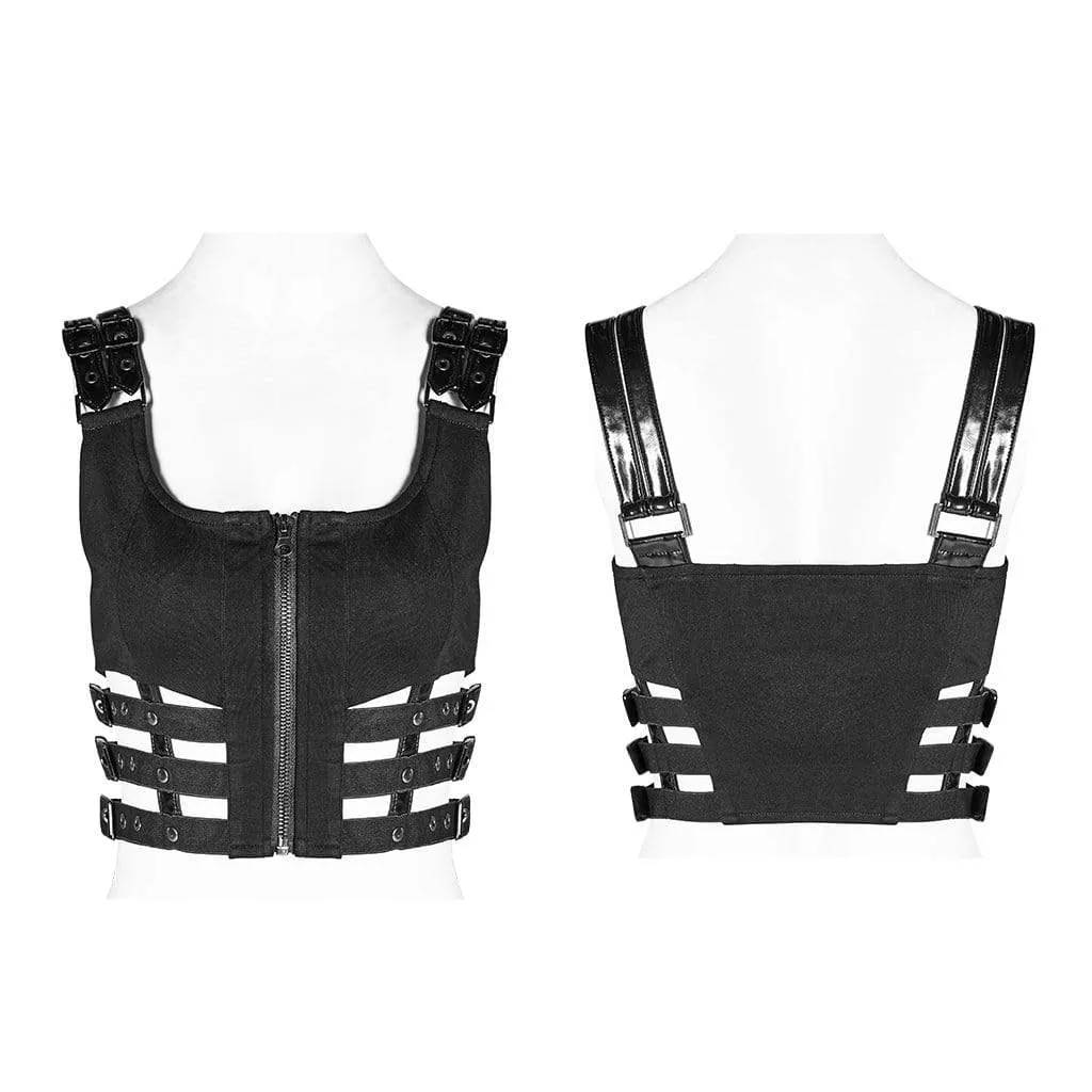 Women's Goth Cutout Buckle Zipper Fly Vests Waistcoats